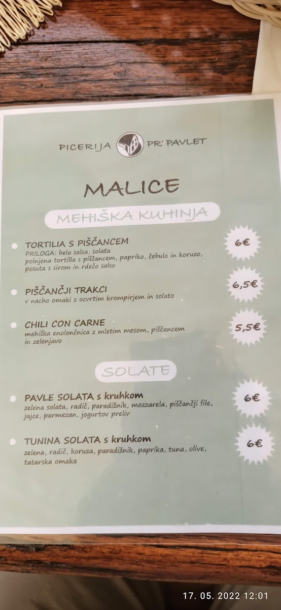 Menu Picerija Pr'pavlet, Setima Gostinstvo D.o.o.-1
