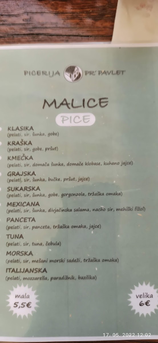 Menu Picerija Pr'pavlet, Setima Gostinstvo D.o.o.-5